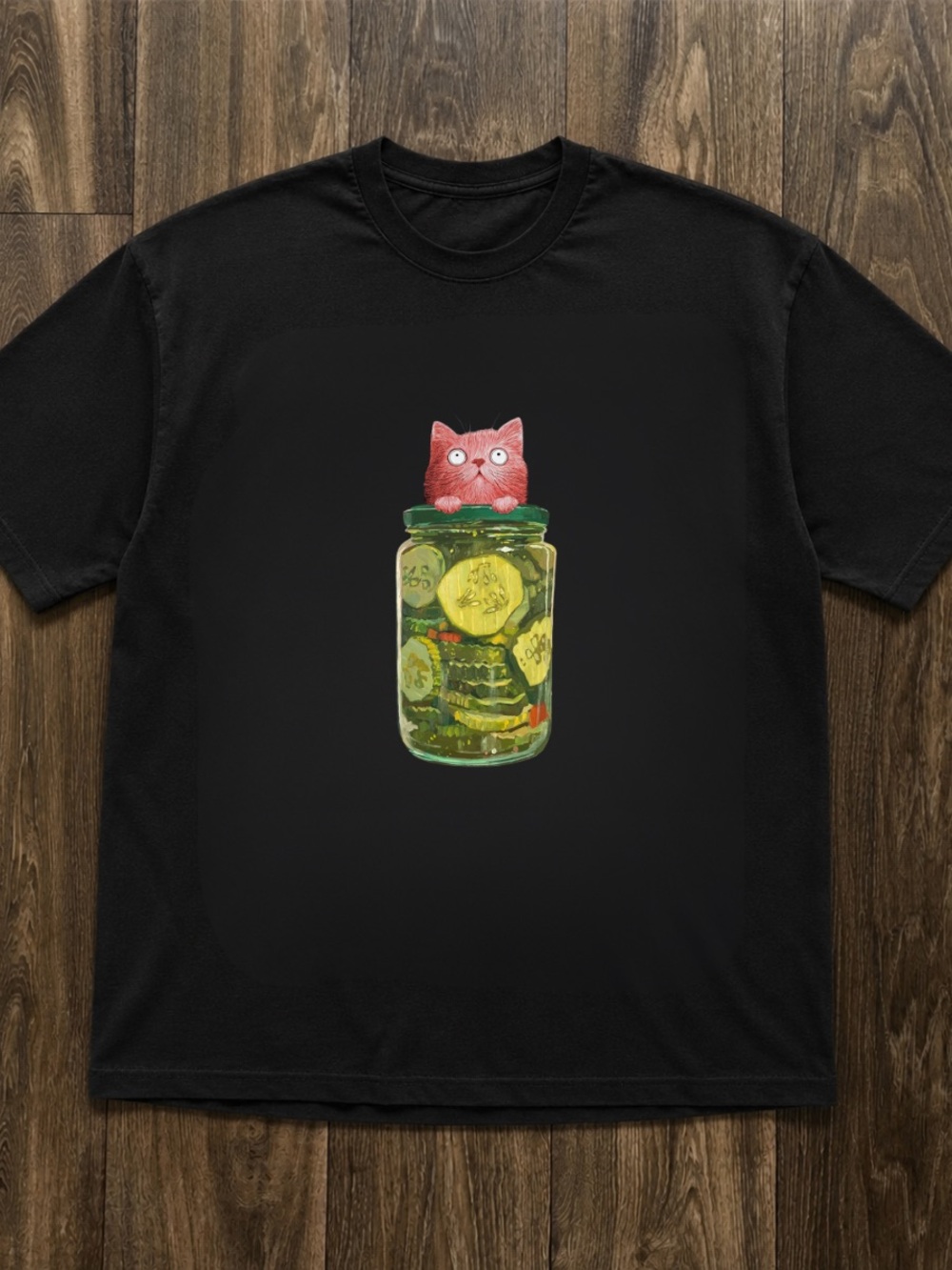 Black Cat Jar Graphic Tee with Pink Cat